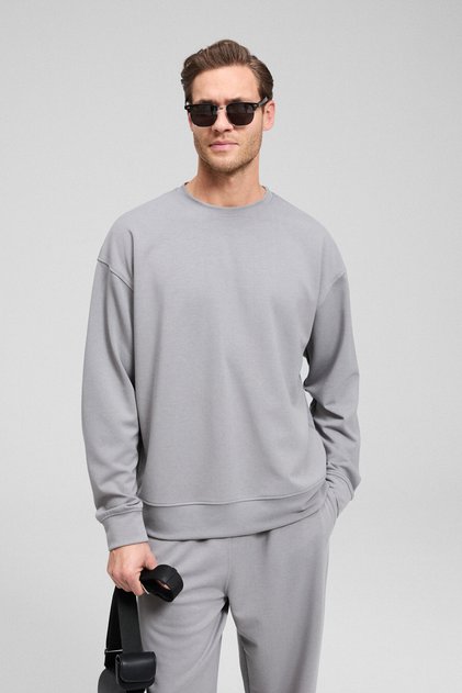 Viento Men's Crew Neck Long Sleeve Regular Fit Gray Sweatshirt