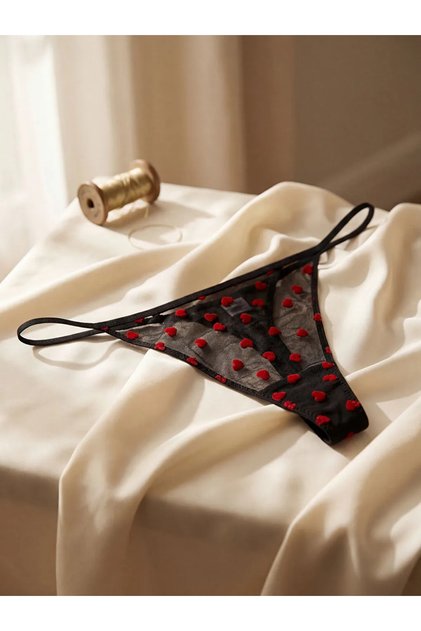 LCW DREAM Siyah Kalp Nakışlı Tanga Külot