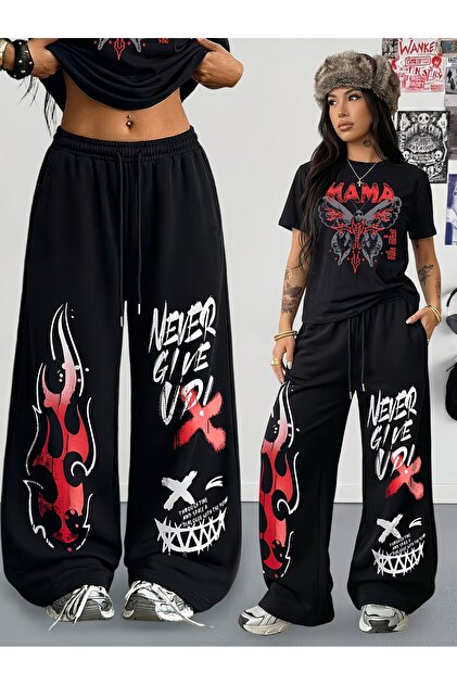 darkopia Kadın Life Shine Baskılı Oversize Tshirt ve Baggy Eşofman