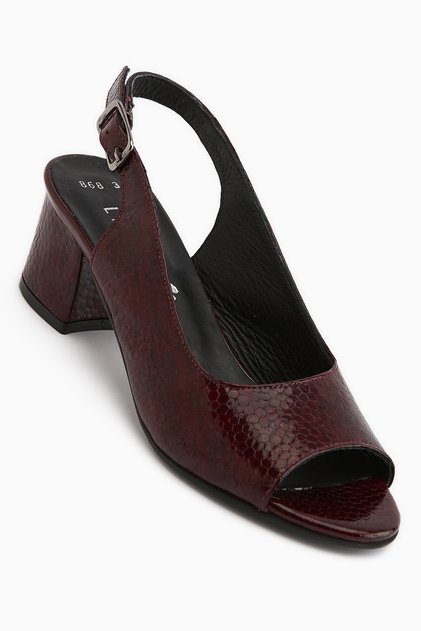Catia Genuine Leather Burgundy Snake Pattern Women's Heeled Sandals