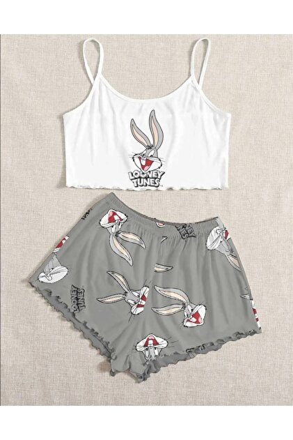 Spaghetti Strap Shorts Pajama Set Bunny Supersoft Basic Single Jersey