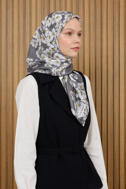 Gri 90X90 İpek Twill Eşarp