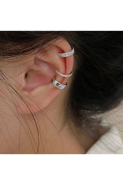 sku5 3 PCS Small Pearl Clip-On Earrings Shiny CZ Stone Classic Silver Gold-color Simple Style Daily