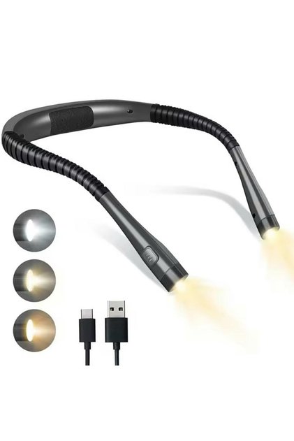 Lampă de citit LED, tip colier, 62 cm, plastic/cauciuc, neagră