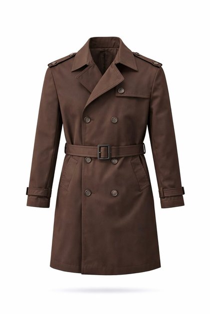 Men's Premium Belted Brown Trench Coat - Structured and Italian Cut (100cm)