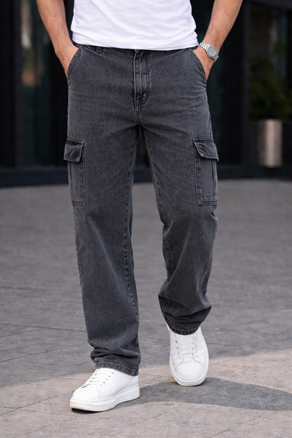 Men's Trendy Loose-Fit Casual Cargo Anthracite Baggy Trousers