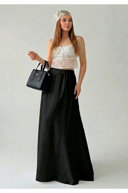 Women's Lined Tricot Fabric Maxi Length High Waist Loose Cut Skirt