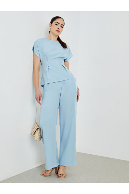 Blue Pleated Waist Top and Trousers Co-Ords