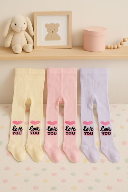 Pack of 3 Girls' & Kids' Cotton Patterned Tights