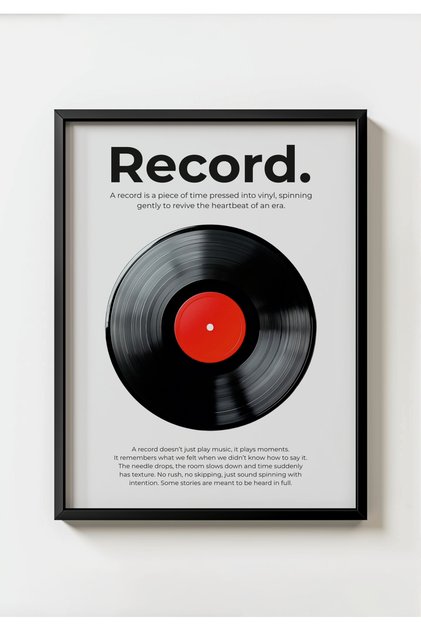 Record | Siyah Çerçeveli Poster Modern Plak Temalı Duvar Dekorasyonu Minimal Tablo
