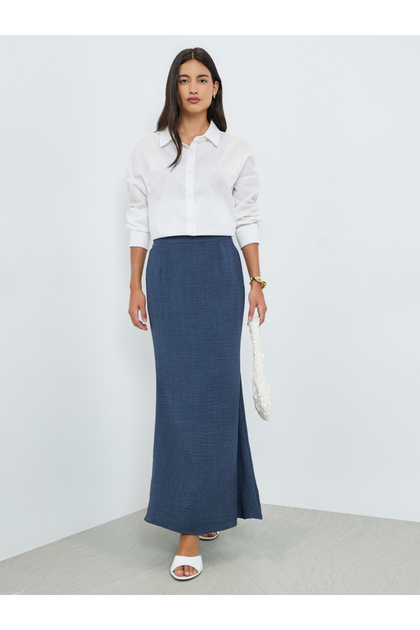 Blue Flared Hem Maxi Skirt