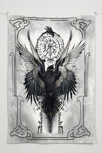 Nordic Raven Compass – Anime Movie Character Themed Quality Fabric, Room Decor Tapestry Wall Carpet
