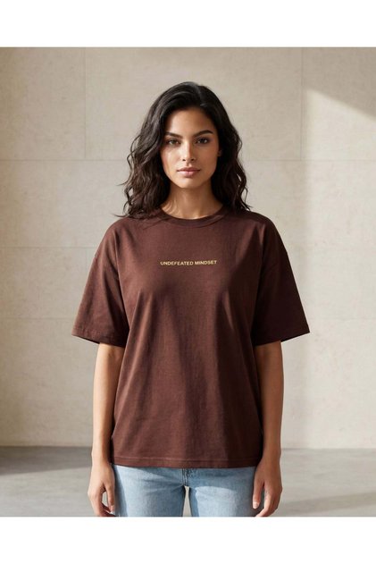 Women Brown Crew Neck Short Sleeve Active T-Shirt