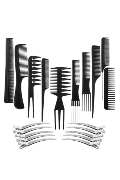 Professional 10-Piece Hair Styling Comb Set + 10 Metal Separating Clips - Hairdresser Set