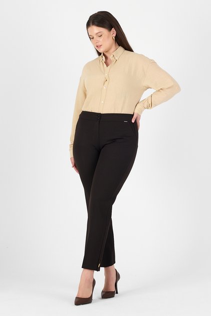 Slim Fit Tube-Leg Ankle-Length Pants with Accessories in Thick Gabardine Fabric