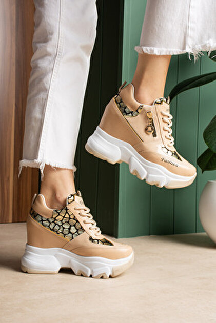 LEYDİ SHOES SEVİLLA BEYAZ LEOPAR GİZLİ TOPUKLU SPOR - Fiyatı