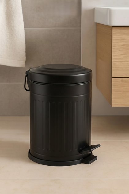 Vintage Serisi Amortisör Kapaklı 3 Litre Vintage Siyah Çöp Kovası Pedallı Banyo Mutfak Tuvalet