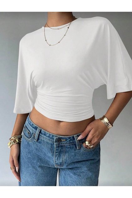 Tricou alb cu mânecă scurtă pentru femei, cu decolteu rotund, croială subțire, casual, elegant, de bază