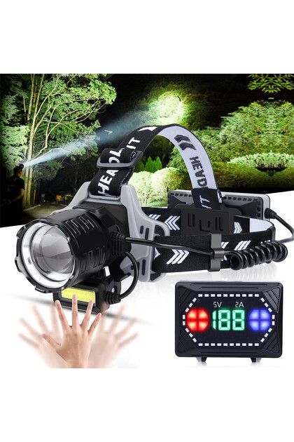 Lanterna de cap Vivendo, 30W, 120000 lumeni, senzor de miscare, IPX7, negru.