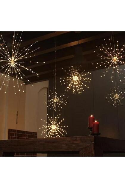 Instalatie Craciun cu 5 Artificii Decorative, 600 LED-uri, Alb cald, 3.5m x Diametru 34cm, p