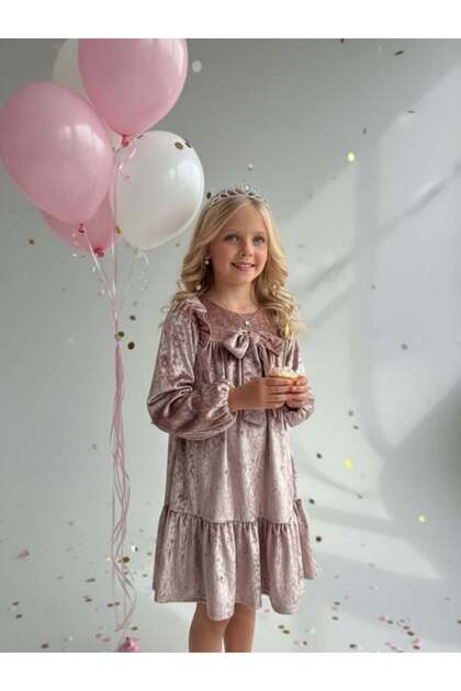 Girls' Velvet Woven Bow Dress