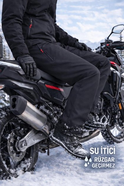 İçi Polarlı Kışlık Softshell Rüzgar Geçirmez Su İtici Kumaş Erkek Motorcu Pantolonu