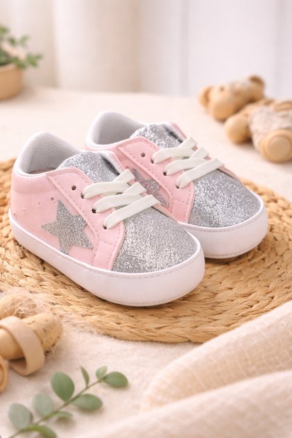 Baby Girl Star Detailed Glittery Luxury Sports Shoes