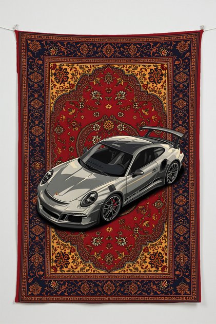 Gray Sports Car – Anime Movie Character Themed Quality Fabric, Room Decor Tapestry Wall Carpet