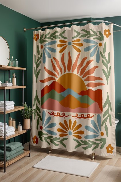 Bathroom Curtain, Sunrise Patterned Shower Curtain, Bathtub Curtain 175X200Cm