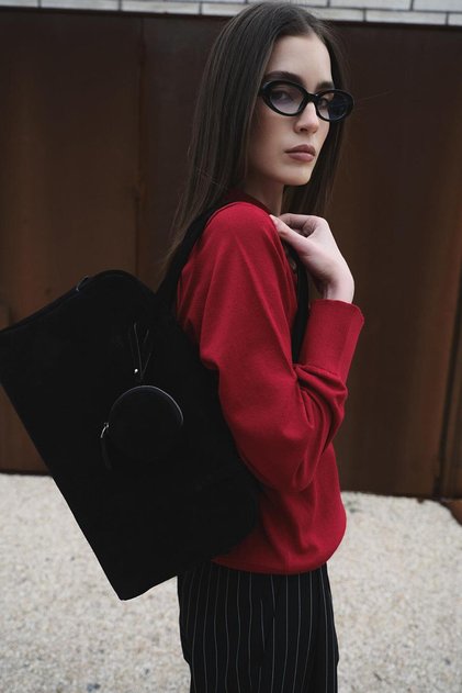 Siyah Juliette Charm Juliette Charm Aksesuarlı Maxi Süet Omuz Çantası