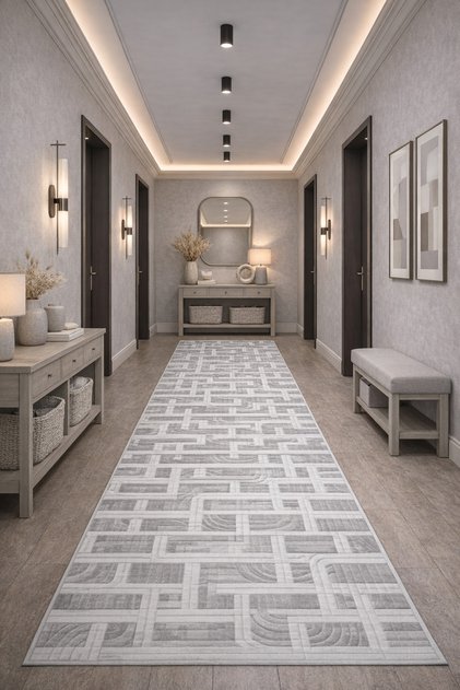 Yolluk Halı 3017 Gri Kaymaz Taban Yıkanabilir Leke Tutmaz Özel Ölçü Koridor İçin