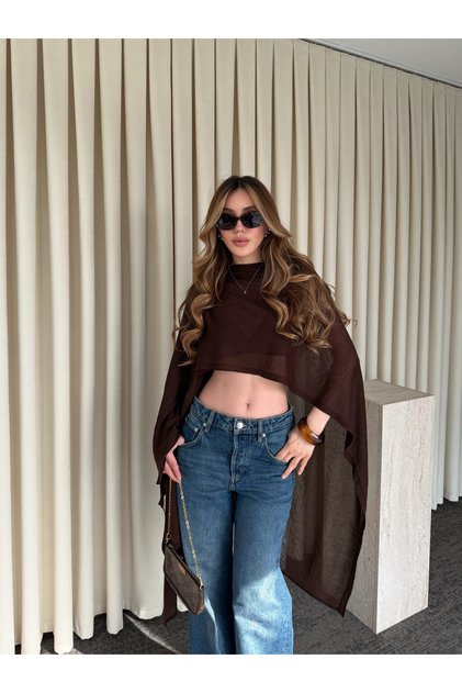 Brown Equivalent Design Knitwear Cape Shawl - 5241