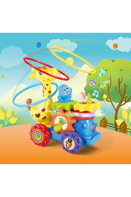 Funny Giraffe Toy for Kids, Musical Giraffe with 360 Degree Rotating Wheel, Bump and Go Giraffe Toy