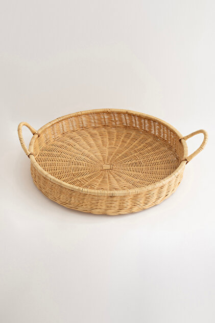 Meander Doğal Rattan Kulplu Tepsi 35x5x10 cm 4582