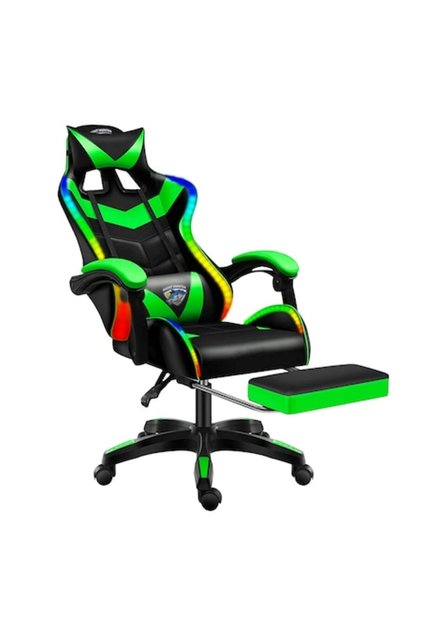 Scaun de gaming cu LED și masaj, verde/albastru