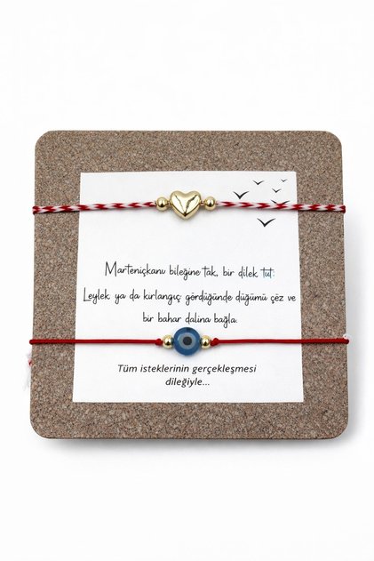 Set of 2 Marteniçka Lucky Bracelets - with Heart and Evil Eye Beads