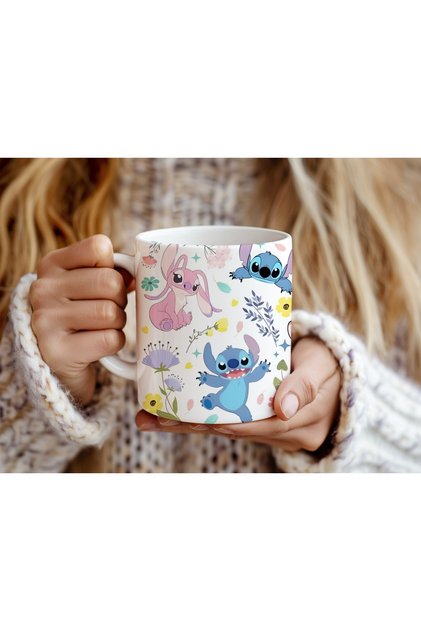 Stitch ve Angel Çift Figürlü Aşk Temalı Kupa Bardak - Romantik ve Sevimli Couple Bardak