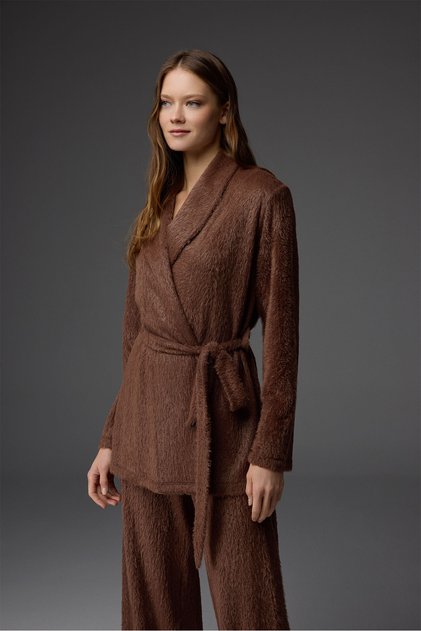 Shawl Collar Dressing Gown Trousers 2-Piece Set Bm-1810