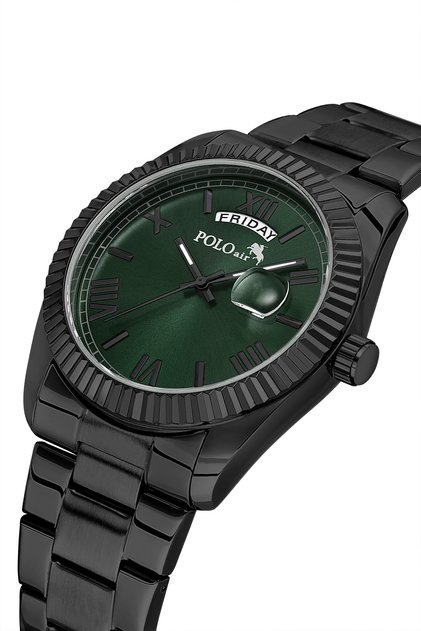 Moon Day Display Calendar Men's Wristwatch Black Green Color Pl-7076E5X