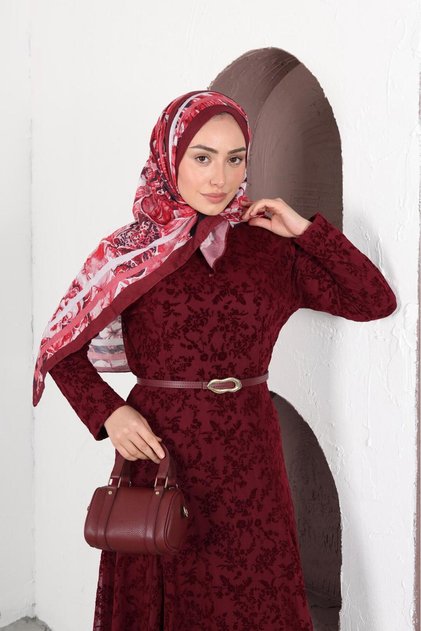 Lace Belt Full-Length Dress with Gift
