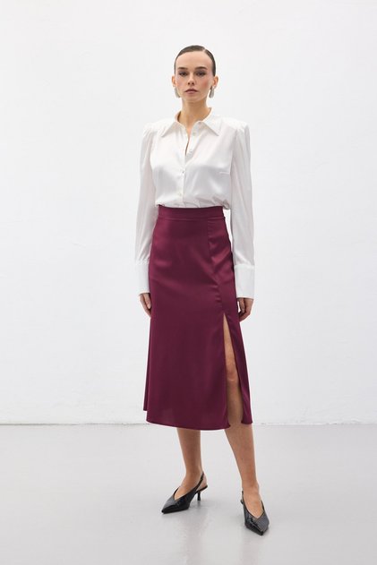 Slit Satin Skirt - Plum