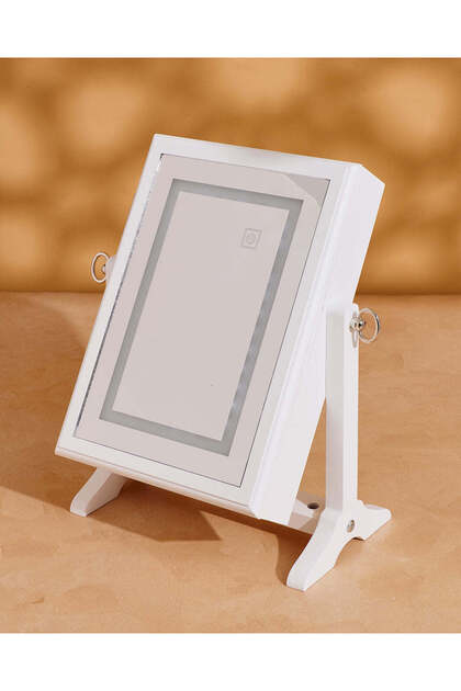 White Jewellery Cabinet With Light-Up Mirror