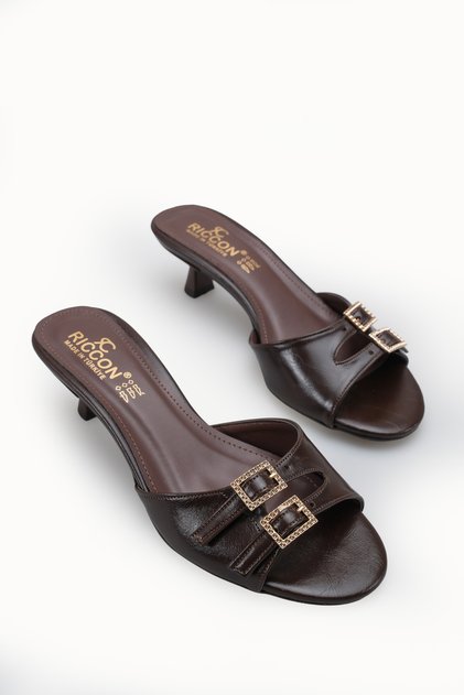 Adara Sia Women's Thin Heeled Slippers 00122605 Brown Rustic
