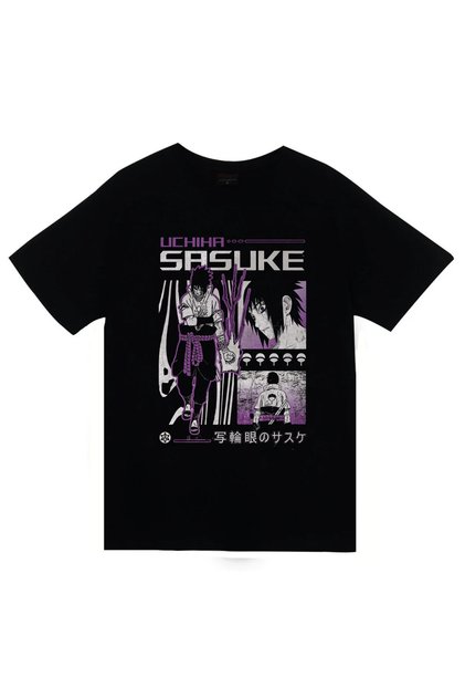 Naruto - Sasuke Uchiha - Anime Printed Unisex 100% Cotton Black T-Shirt