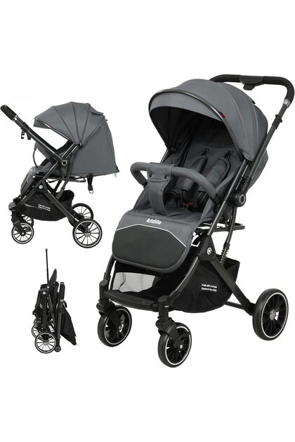 Kidilo Stroller with Rotating Front Wheels and Reclining Seat – Large Sunshade and Storage Basket