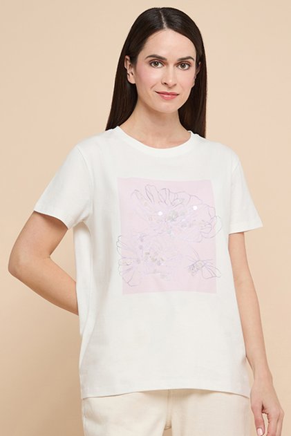 Sequined T-Shirt with Crew Neck and Short Sleeves