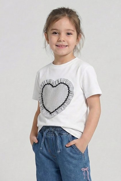Girl's Heart Appliqué Short Sleeve T-Shirt