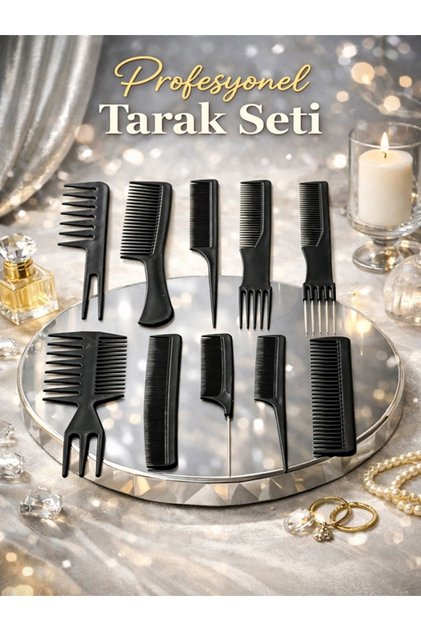 Mükemmel Saç Tarağı Seti 10'lu - Kuaför Tipi Kesim, Fön, Şekillendirme ve Ayırma İçin Tam Set