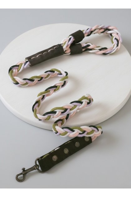 Dog Walking Leash Strap 6 Layers Hair Braid Macrame Cotton Rope Multi-Colored