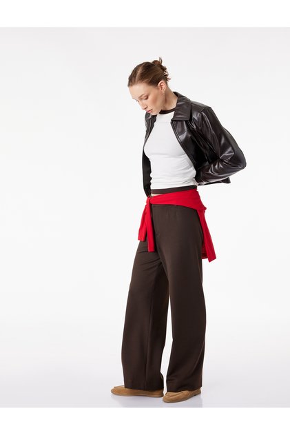 Straight Wide Leg Fabric Trousers